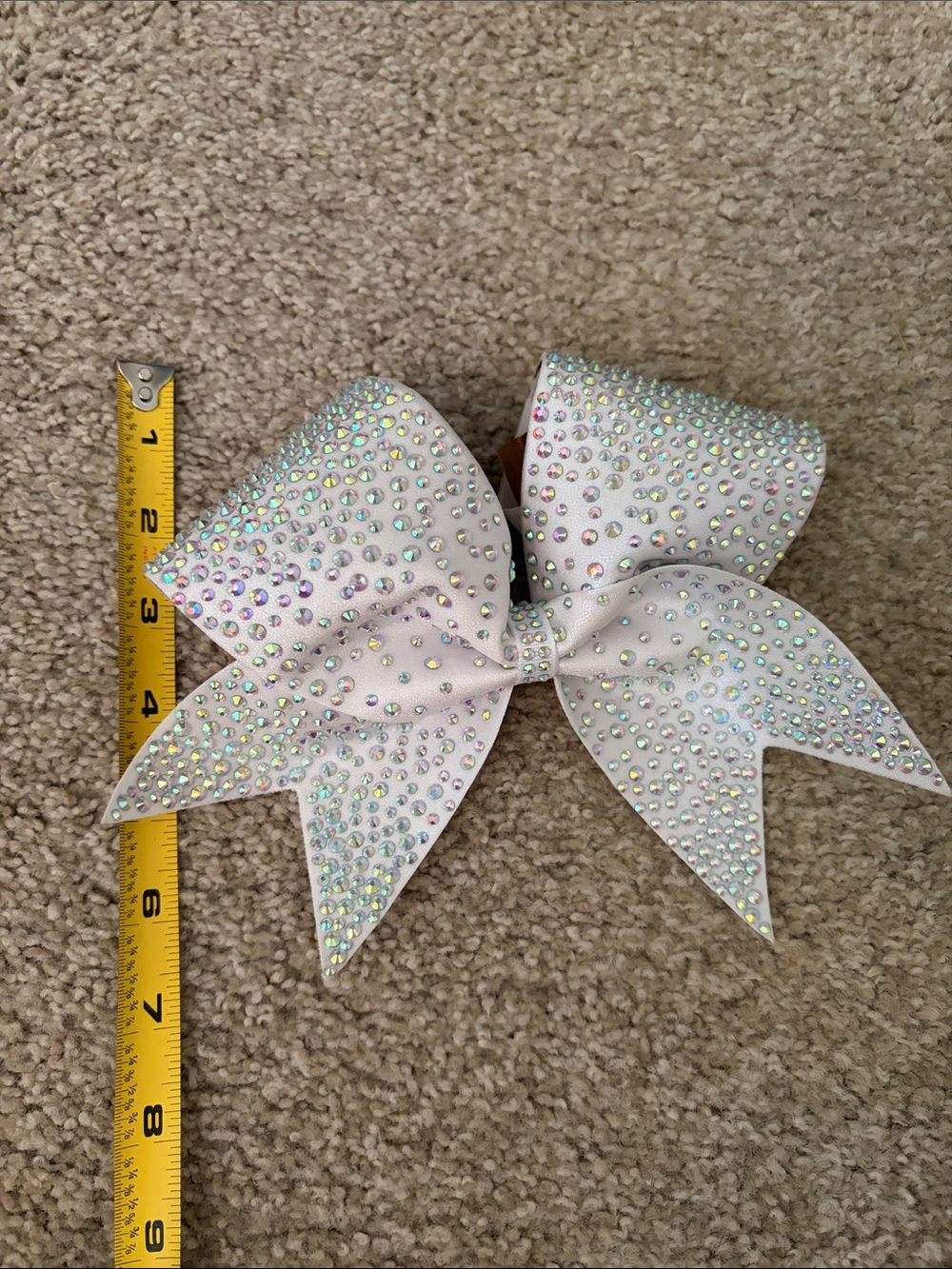 Sparkling White Rhinestone Cheer Bow for Kids